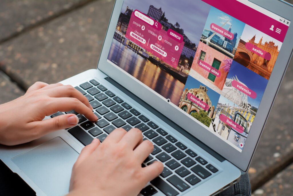 Holiday planning on laptop
